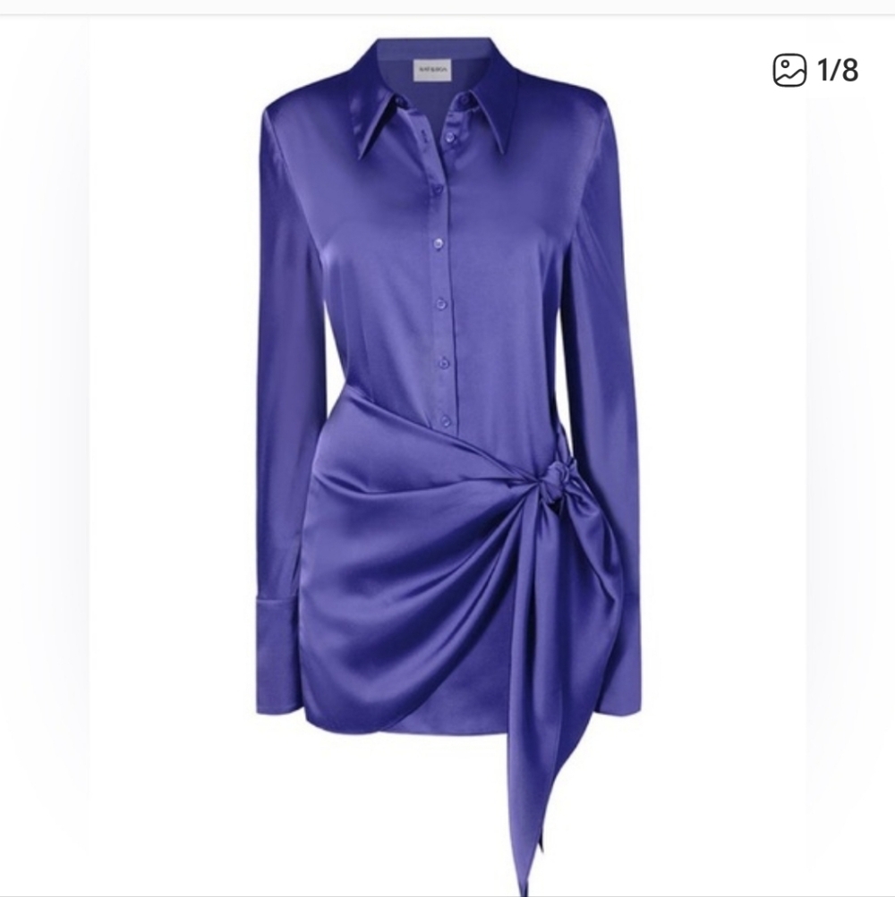 Rat & Boa Button-Front Tie-Waist Mini Dress in Violet - Picture 2 of 4